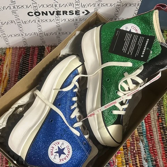 JW Anderson Converse High Top Platform Sneakers in Pink & Green - NWT Rare! - Picture 6 of 7